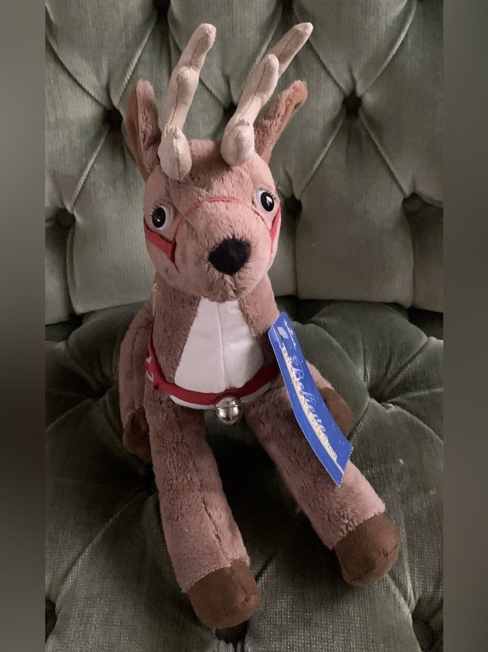 Hallmark Polar Express Reindeer Plush Stuffed Animal 13" Beanbag Bell With Tags